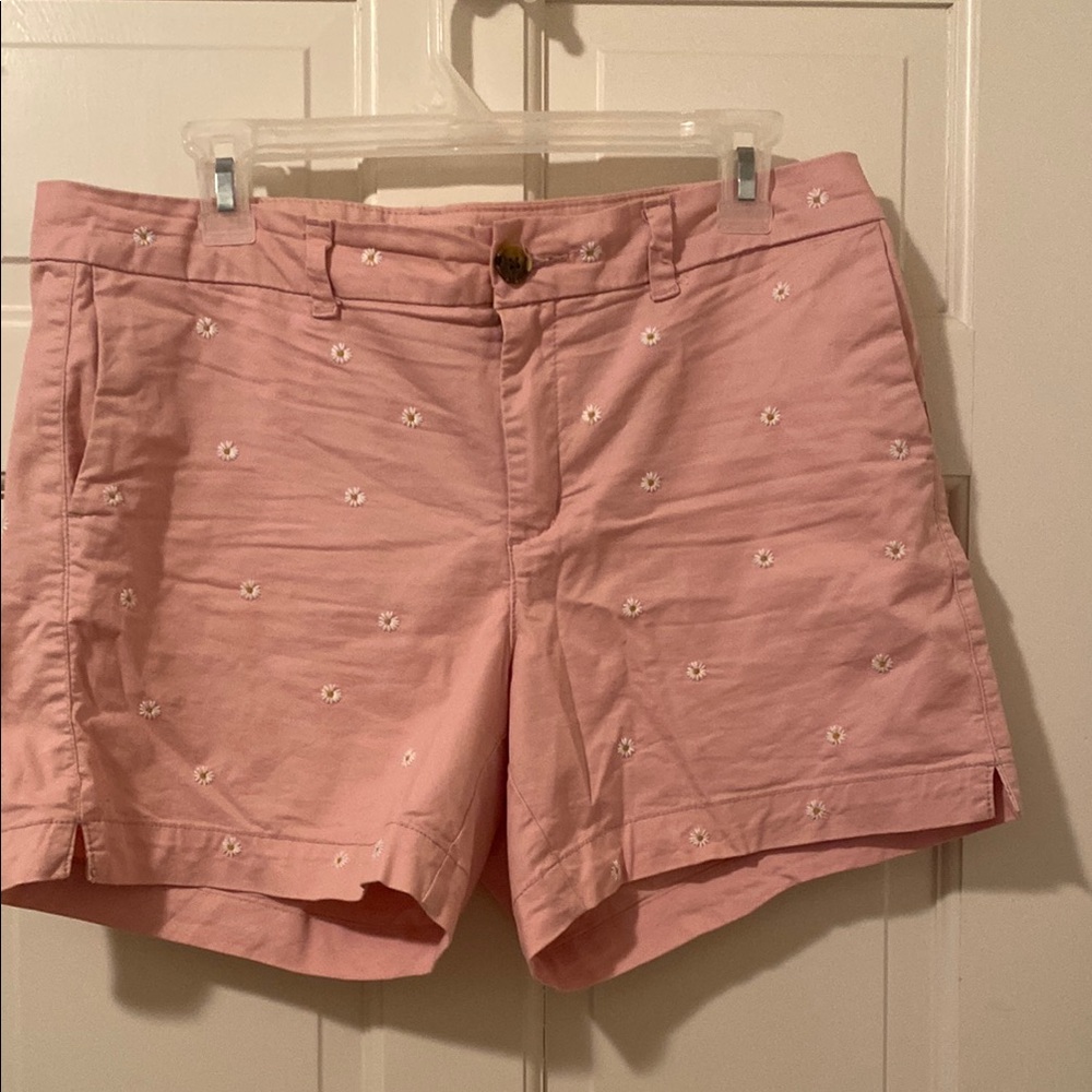 Old Navy Pink Daisy-Embroidered Bermuda Shorts